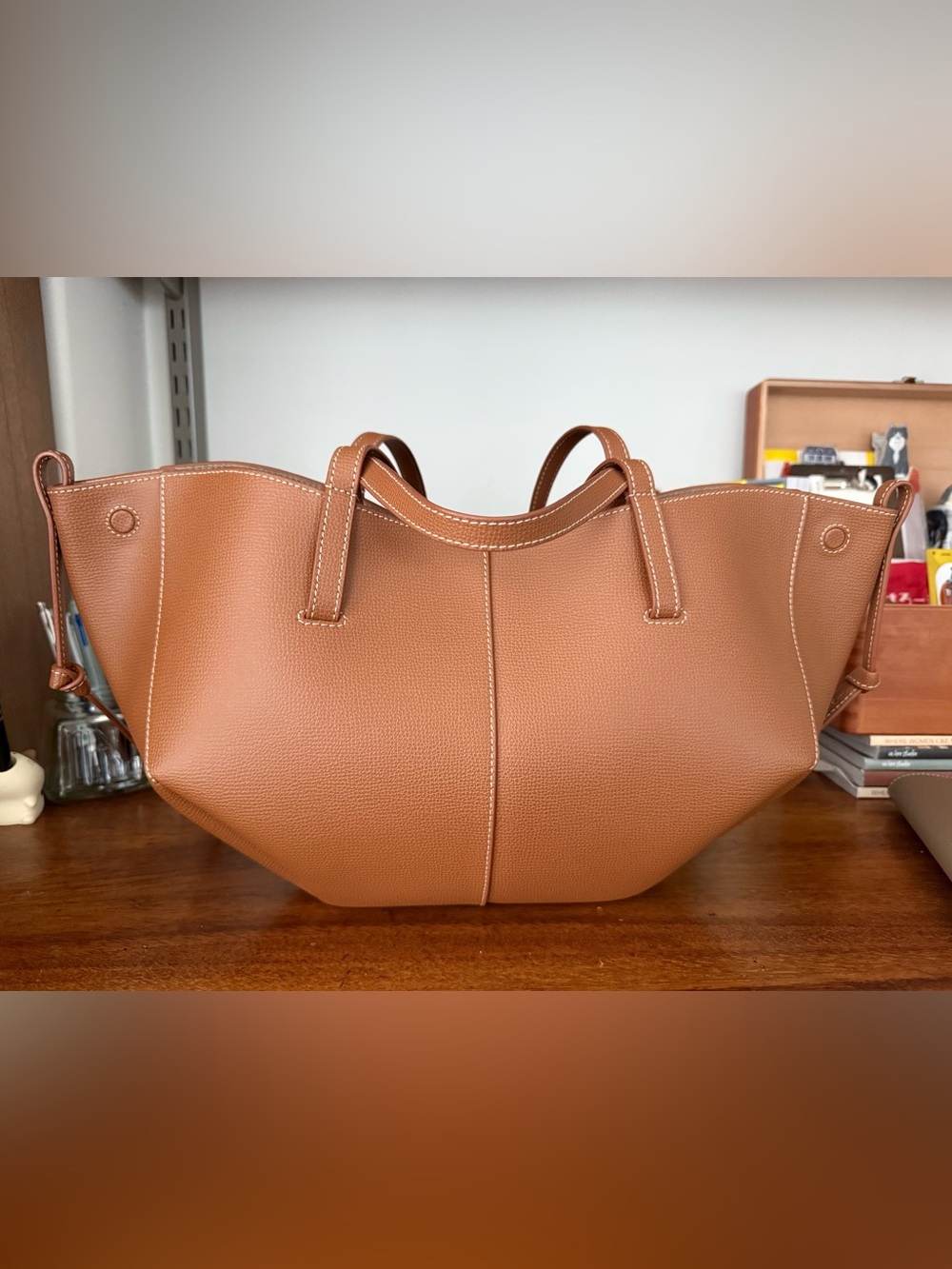 Polene Mini Cyme Camel Textured Leather